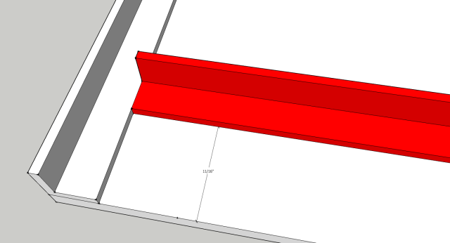Place the angle facing the edge and 11/16" from the egde.